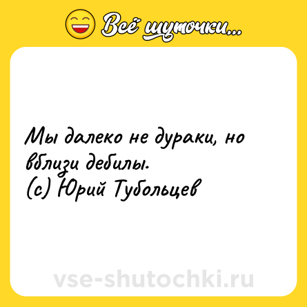 Шутка: Мы далеко не дураки, но вблизи дебилы. <br>(с) Юрий Тубольцев