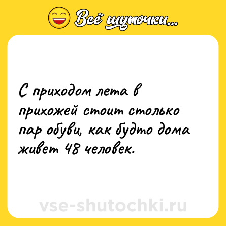 Шутка: С приходом лета в прихожей стоит столько пар обуви, как будто дома живет 48 человек.