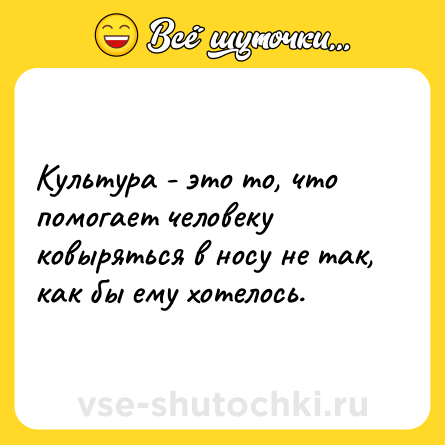 Шутка: Культура - это то, что помогает человеку ковыряться в носу не так, как бы ему хотелось.