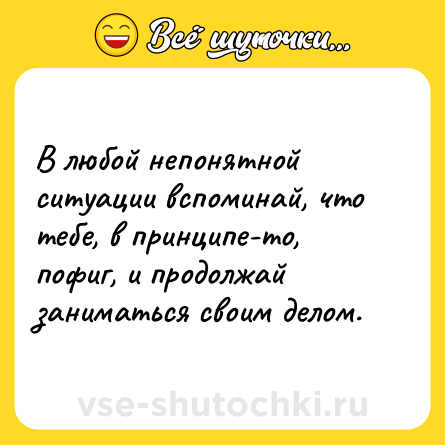 Шутка: В любой непонятной ситуации вспоминай, что тебе, в принципе-то, пофиг, и продолжай заниматься своим делом.