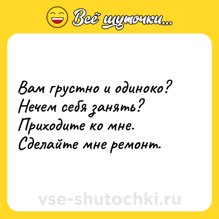 Шутка: Вам грустно и одиноко? Нечем себя занять? Приходите ко мне. Сделайте мне ремонт.