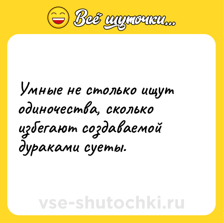 Шутка: Умные не столько ищут одиночества, сколько избегают создаваемой дураками суеты.