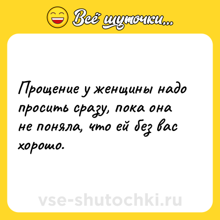 Шутка: Прощение у женщины надо просить сразу, пока она не поняла, что ей без вас хорошо.
