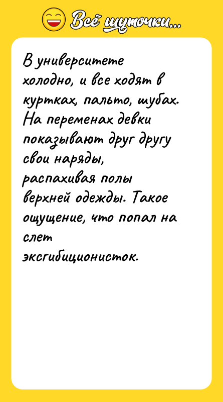 В университете холодно, и все ходят в куртках, пальто, шубах.