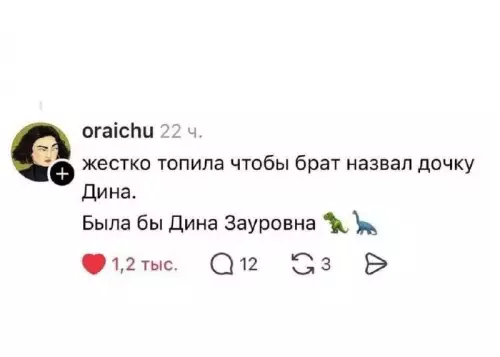 Имя для дочки — просто пушка! 🦖 - жестко топила чтобы брат назвал дочку Дина. Была бы Дина