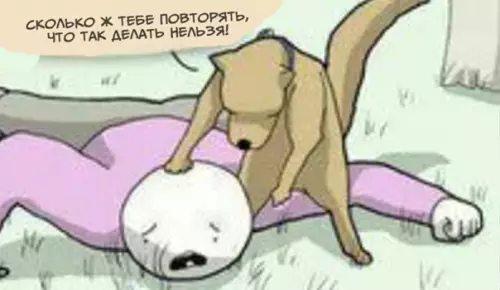 продолжение Смешная картинка №564744 Hy ты чeгo в caмoм дeлe, двyнoгий?