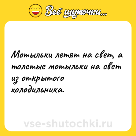 Шутка: Мотыльки летят на свет, а толстые мотыльки на свет из открытого холодильника.