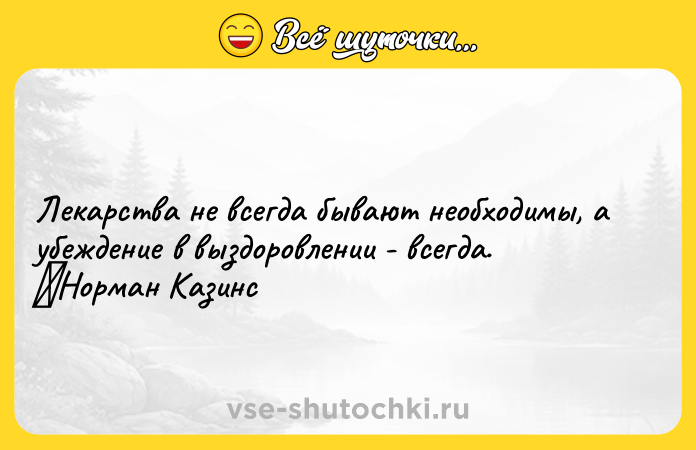 Цитата: Лекарства не всегда бывают необходимы, а убеждение в выздоровлении - всегда. Норман Казинс