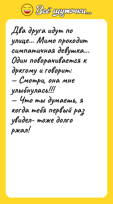 Два друга идут по улице... Мимо проходит симпатичная девушка... Один