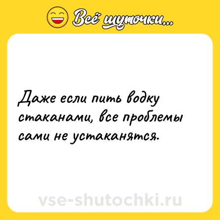 Шутка: Даже если пить водку стаканами, все проблемы сами не устаканятся.