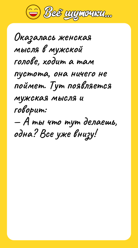 Оказалась женская мысля в мужской голове, ходит а там пустота,