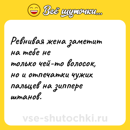 Шутка: Ревнивая жена заметит на тебе не только чей-то волосок, но и отпечатки чужих пальцев на зиппере  штанов.