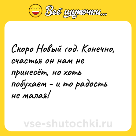 Шутка: Скоро Новый год. Конечно, счастья он нам не принесёт, но хоть побухаем - и то радость не малая!
