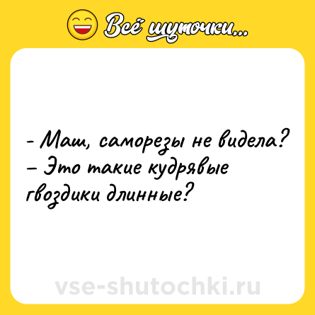 Шутка: - Маш, саморезы не видела?<br>– Это такие кудрявые гвоздики длинные?