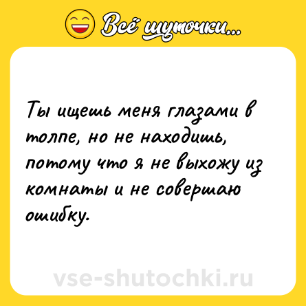 Шутка: Ты ищешь меня глазами в толпе, но не находишь, потому что я не выхожу из комнаты и не совершаю ошибку.