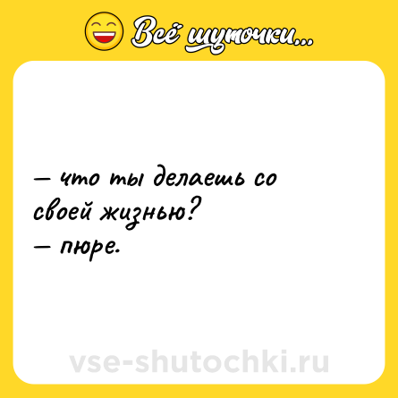Шутка: — что ты делаешь со своей жизнью? <br>— пюре.