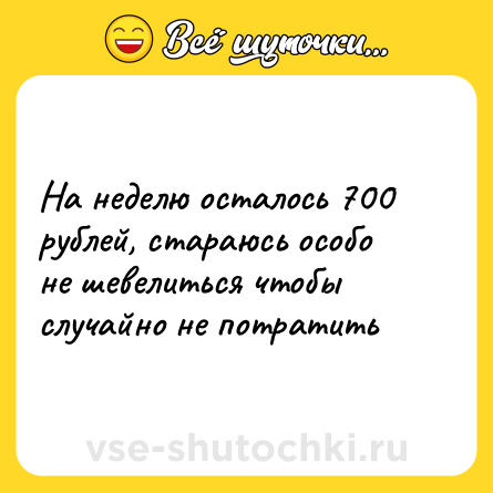 Шутка: На неделю осталось 700 рублей, стараюсь особо не шевелиться чтобы случайно не потратить