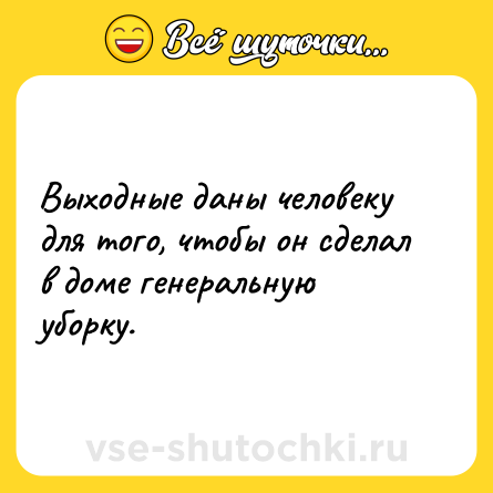 Шутка: Выходные даны человеку для того, чтобы он сделал в доме генеральную уборку.