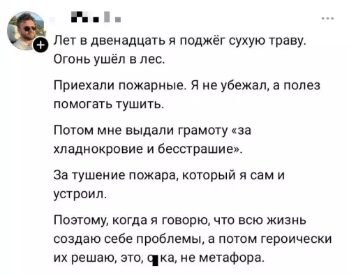 Герой поневоле 😂🔥 - Лет в двенадцать я поджёг сухую траву. Огонь ушёл в