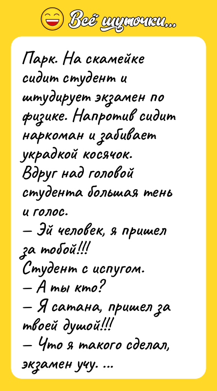Парк. На скамейке сидит студент и штудирует экзамен по физике.