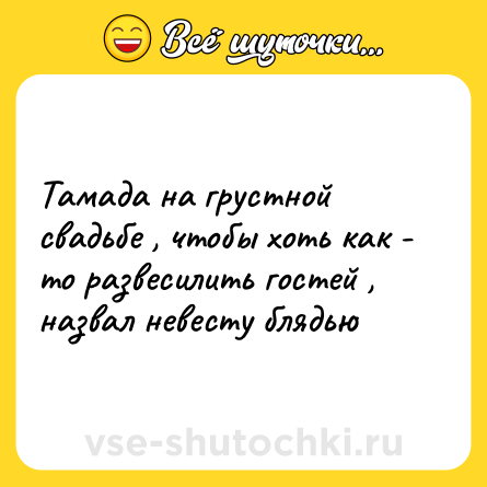 Шутка: Тамада на грустной свадьбе , чтобы хоть как - то развесилить гостей , назвал невесту блядью