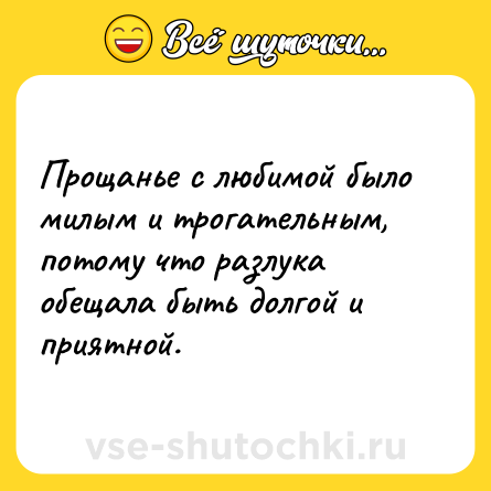 Шутка: Прощанье с любимой было милым и трогательным, потому что разлука обещала быть долгой и приятной.