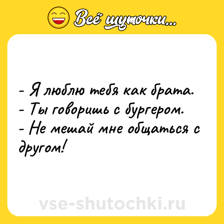 Шутка: - Я люблю тебя как брата. <br>- Ты говоришь с бургером. <br>- Не мешай мне общаться с другом!