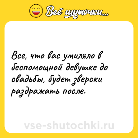 Шутка: Все, что вас умиляло в беспомощной девушке до свадьбы, будет зверски раздражать после.