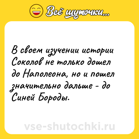 Шутка: В своем изучении истории Соколов не только дошел до Наполеона, но и пошел значительно дальше - до Синей Бороды.