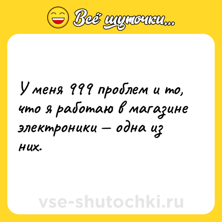 Шутка: У меня 999 проблем и то, что я работаю в магазине электроники — одна из них.