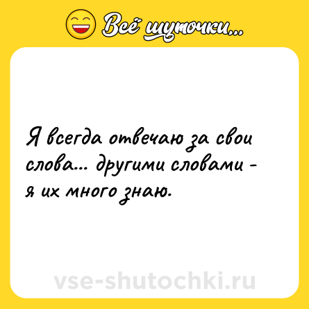 Шутка: Я всегда отвечаю за свои слова... другими словами - я их много знаю.