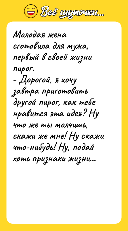 Молодая жена сготовила для мужа, первый в своей жизни пирог.