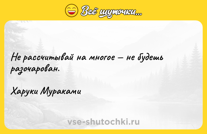 Цитата: Не рассчитывай на многое не будешь разочарован.Харуки Мураками