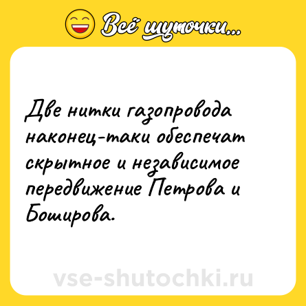Шутка: Две нитки газопровода наконец-таки обеспечат скрытное и независимое передвижение Петрова и Боширова.