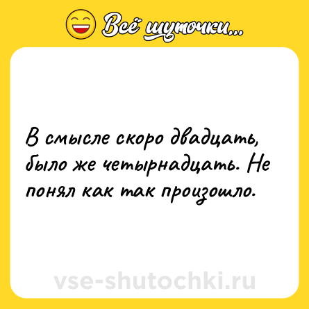 Шутка: В смысле скоро двадцать, было же четырнадцать. Не понял как так произошло.
