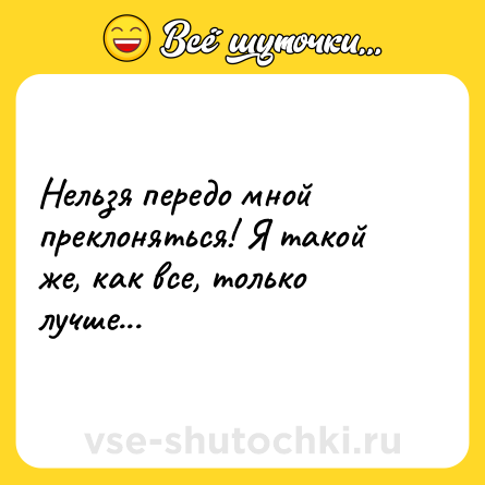 Шутка: Нельзя передо мной преклоняться! Я такой же, как все, только лучше...