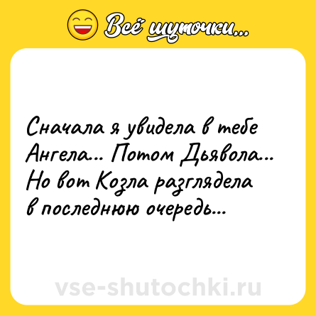 Шутка: Сначала я увидела в тебе Ангела... Потом Дьявола...<br>Но вот Козла разглядела в последнюю очередь...