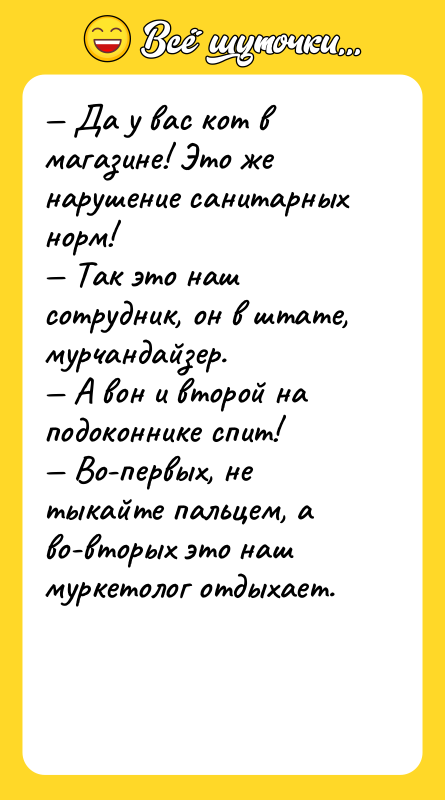 — Да у вас кот в магазине! Это же нарушение