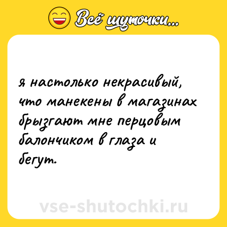 Шутка: я настолько некрасивый, что манекены в магазинах брызгают мне перцовым балончиком в глаза и бегут.