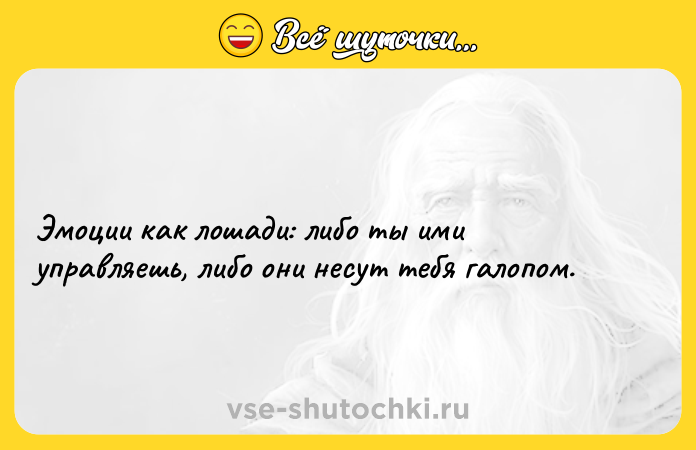 Цитата: Эмоции как лошади: либо ты ими управляешь, либо они несут тебя галопом.