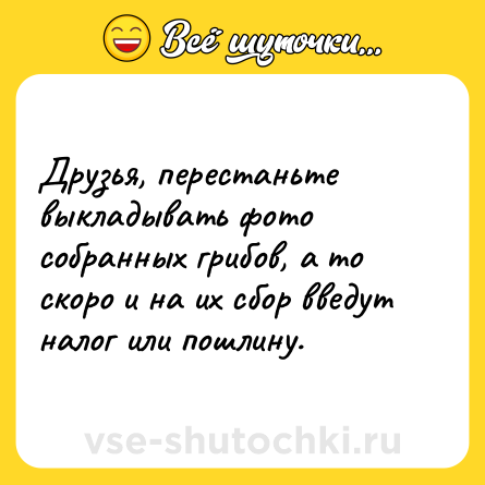 Шутка: Друзья, перестаньте выкладывать фото собранных грибов, а то скоро и на их сбор введут налог или пошлину.