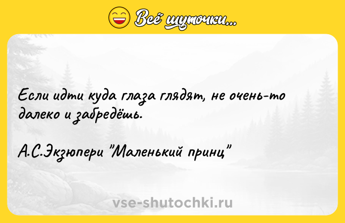 Цитата: Если идти куда глаза глядят, не очень-то далеко и забредёшь.А.С.Экзюпери Маленький принц
