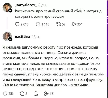 Матрица дала сбой: фрутеллоед найден! 🍫🕵️‍♂️ - Я снимала дипломную работу про праноеда, который снимался полностью от