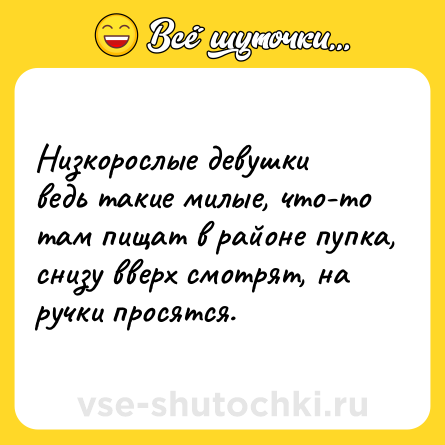 Шутка: Низкорослые девушки ведь такие милые, что-то там пищат в районе пупка, снизу вверх смотрят, на ручки просятся.