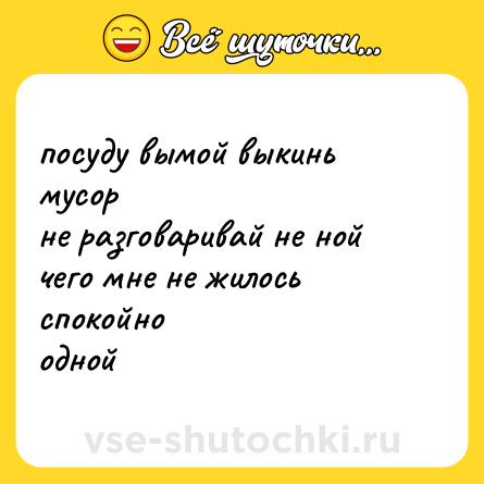 Шутка: посуду вымой выкинь мусор<br>не разговаривай не ной<br>чего мне не жилось спокойно<br>одной