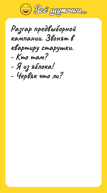 Разгар предвыборной кампании. Звонят в квартиру старушки. - Кто там?
