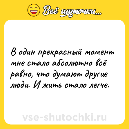 Шутка: В один прекрасный момент мне стало абсолютно всё равно, что думают другие люди. И жить стало легче.