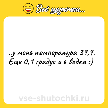 Шутка: ..у меня температура 39,9. Еще 0,1 градус и я водка :)