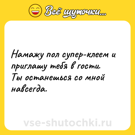 Шутка: Намажу пол супер-клеем и приглашу тебя в гости. <br>Ты останешься со мной навсегда.