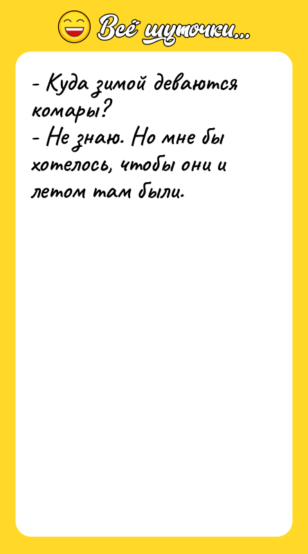 - Куда зимой деваются комары? - Не знаю. Но мне